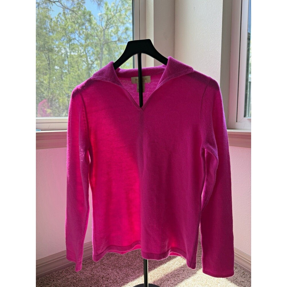 Peck & Peck Pink Solid Knit V-Neck 100% Cashmere Pullover Sweater M